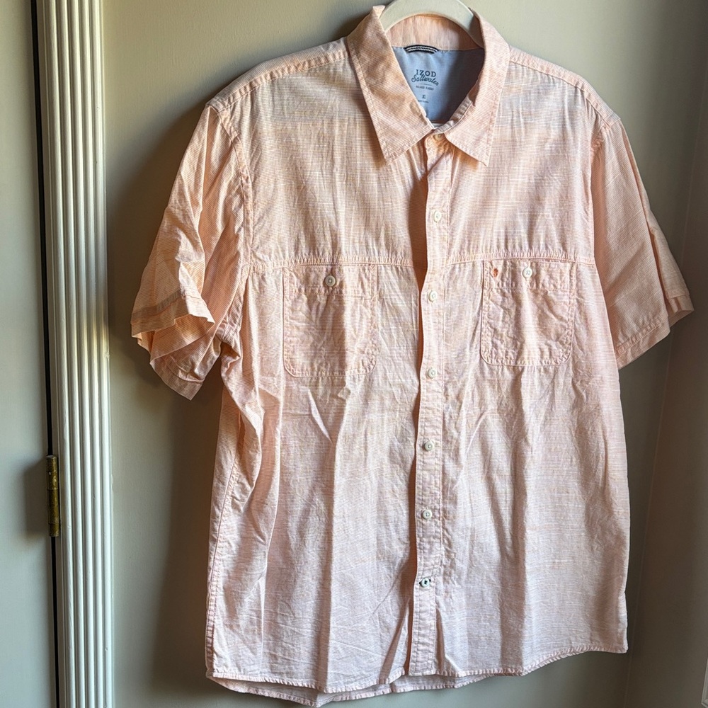 Izod Men's Light Peach Casual Button Down Shirt